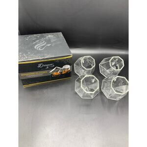 Set of 4 Dragon Glass “Diamond” Handcrafted Whiskey Glasses, 10oz, 4” Tall w/Box